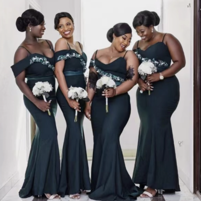 Dark green bridesmaid dresses spaghetti straps mermaid - Thumbnail 3