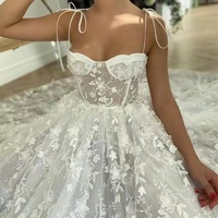 Spaghetti Straps Ties Wedding Dresses Bridal Gown Lace Corset - Thumbnail 1