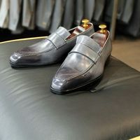 Unique Men's Hand Stitch Two Tone Shoes, Genuine Leather Formal Wear Moccasin Shoes - Thumbnail 1