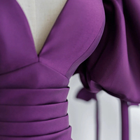Purple V-Neck Satin Long Prom Dresses, A-Line Evening Dresses - Thumbnail 2