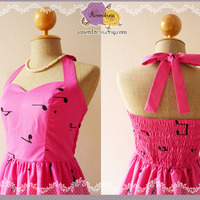 Music Lover Hot Pink Dress Retro Party Cocktail Bridesmaid Choir Birthday Concert Event Every Day Dress -Size XS,S,M,L,XL- - Thumbnail 3