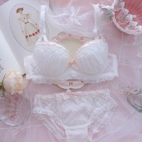 European French Lace Pink White Bow Flower Floral Nature Star Girl Fashion Undies Underwear Two Piece Lingerie Set - Thumbnail 8