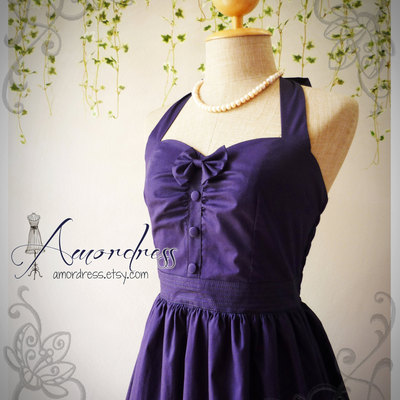 The goddess navy dress party dress vintage inspired party dress tea party bridesmaid wedding bridal dress -size xs, s, m, l, custom-