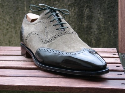 Elegant Men's Hand Stitch Grey Black Shoes, Genuine Leather Suede Lace Up Formal Wear Shoes