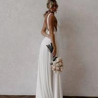 Simple Deep V Neck Backless Bridal Gowns - Thumbnail 1