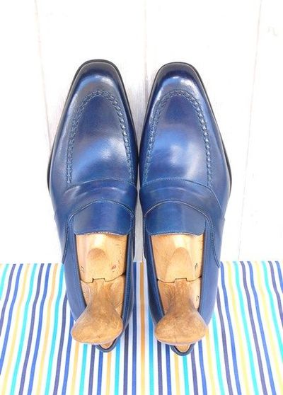 Unique Wear Handmade Blue Leather Moccasin Shoes, Formal Wear Loafer Leather Shoes