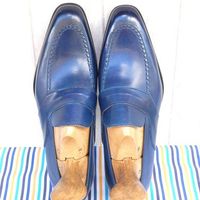 Unique Wear Handmade Blue Leather Moccasin Shoes, Formal Wear Loafer Leather Shoes - Thumbnail 1