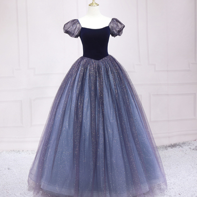 Purple tulle long prom dresses, a-line formal evening dresses - Thumbnail 2