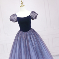 Purple Tulle Long Prom Dresses, A-Line Formal Evening Dresses - Thumbnail 1