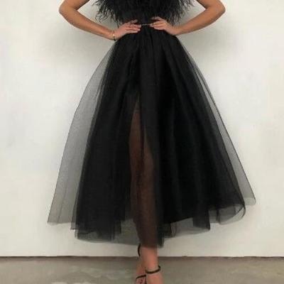 Sexy black tea length strapless prom dresses - Thumbnail 3