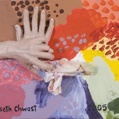 Photo print: hand grabbing the rag with plaster