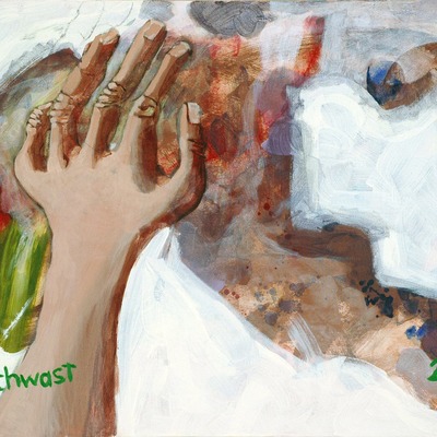 Photo print: hand grabbing the rag