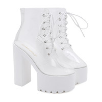 New transparent crystal super high-heel thick-soled chunky heel ankle boots - Thumbnail 6