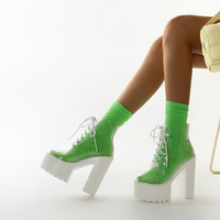 New transparent crystal super high-heel thick-soled chunky heel ankle boots - Thumbnail 3