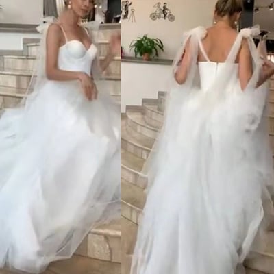 Straps white wedding dresses bridal gown tulle wd09 - Thumbnail 2