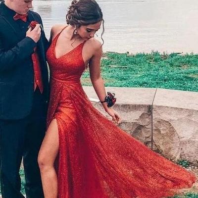 Sexy v neck side slit long sequin prom dress - Thumbnail 3