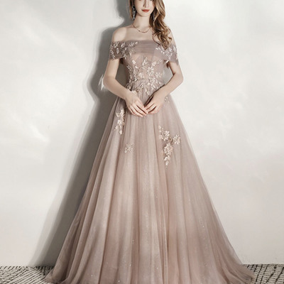 Cute tulle lace long prom dress, a-line evening dress - Thumbnail 2