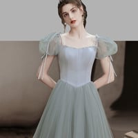 Green A-Line Tulle Long Prom Dress, Green Graduation Party Dress - Thumbnail 1