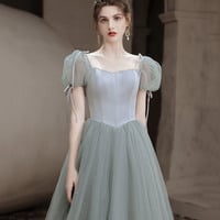 Green A-Line Tulle Long Prom Dress, Green Graduation Party Dress - Thumbnail 2