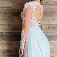 Gorgeous A Line Long Sleeves Chiffon Plus Size Wedding Dresses With Lace - Thumbnail 2