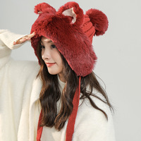 Fluffy fox ears knitted woolen hat - Thumbnail 2