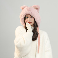 Fluffy fox ears knitted woolen hat - Thumbnail 3