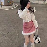Korean Girl Women Cute Fashion Bow Pink Velvet Cool Chic Summer Spring Autumn Winter Short Mini Skirt - Thumbnail 2