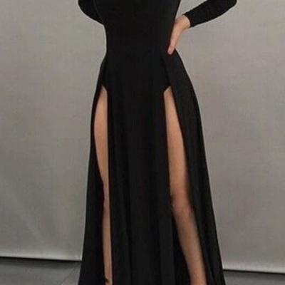 Sheath high-neck front-splits sleeves evening dresses  - Thumbnail 2