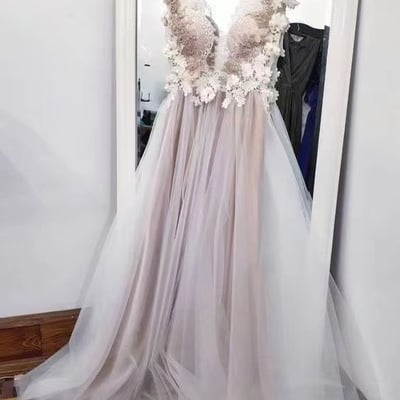 Deep v neck wedding dresses bridal gown with 3d flowers wd06 - Thumbnail 2