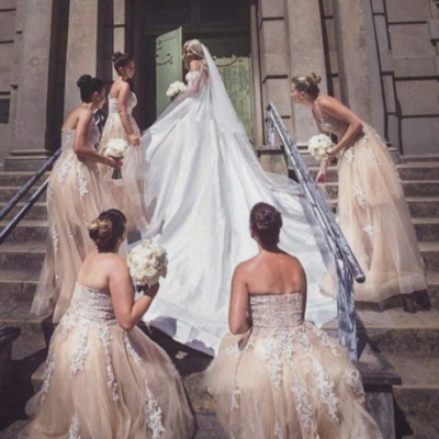 Sweetheart bridesmaid dresses tulle with lace appliques - Thumbnail 1