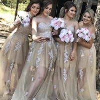 Sweetheart Bridesmaid Dresses Tulle with Lace Appliques - Thumbnail 1