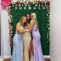 Charming Mermaid V Neck Light Blue Lace Long Prom Dresses with Slit - Thumbnail 3