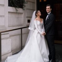 Princess Ball Gown Off the Shoulder Satin Long Wedding Dresses - Thumbnail 1