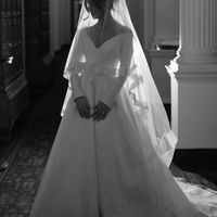 Princess Ball Gown Off the Shoulder Satin Long Wedding Dresses - Thumbnail 3