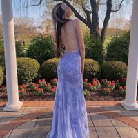 Cute Mermaid V Neck Lavender Lace Prom Dresses with Beading - Thumbnail 1