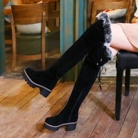 Rabbit fur boots plus fleece thick snow boots over the knee high boots - Thumbnail 7