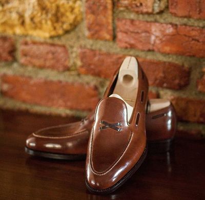 Top Trending Men's Hand Stitch Brown Shoes, Genuine Leather Loafer Christmas Formal Shoes