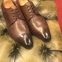 Decent Wear Men's Hand Made Chocolate Brown Shoes, Brogue Toe Lace Up Leather Wedding Shoes - Thumbnail 1
