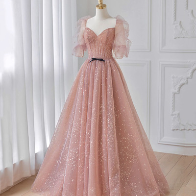 Cute tulle long prom dress, a-line evening party dress - Thumbnail 2