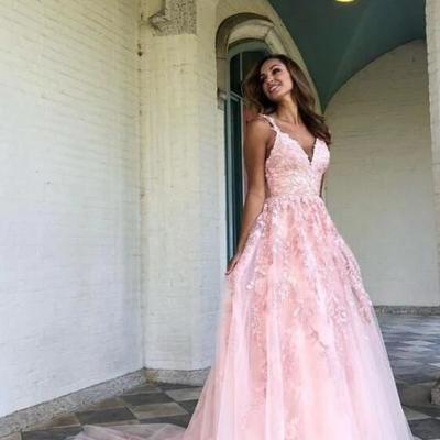 Mermaid a line pink tulle long prom dress - Thumbnail 2