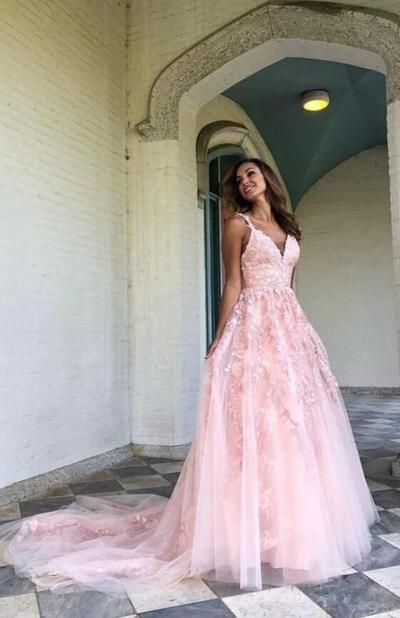Mermaid A Line Pink Tulle Long Prom Dress