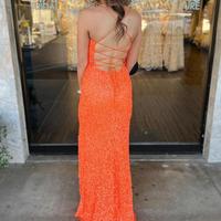 Mermaid Glitter Orange Sequin Long Prom Dress  - Thumbnail 1