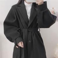 Korean Style Mid-length Suit Collar Woolen Coat - Thumbnail 7