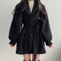 Korean Style Mid-length Suit Collar Woolen Coat - Thumbnail 4