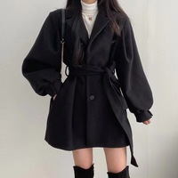 Korean Style Mid-length Suit Collar Woolen Coat - Thumbnail 6