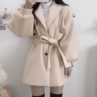 Korean Style Mid-length Suit Collar Woolen Coat - Thumbnail 1