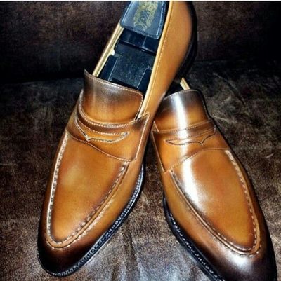 Decent Wear Men's Hand Stitch Brown Shoes, Genuine Leather Moccasin Loafer Style Formal Shoes