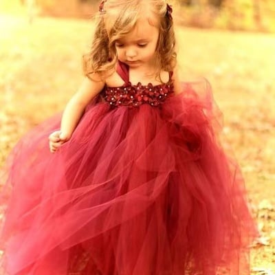 Red flower girl dresses tulle fgs1 - Thumbnail 1