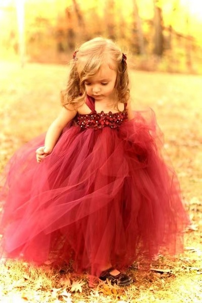 Red Flower Girl Dresses Tulle FGS1