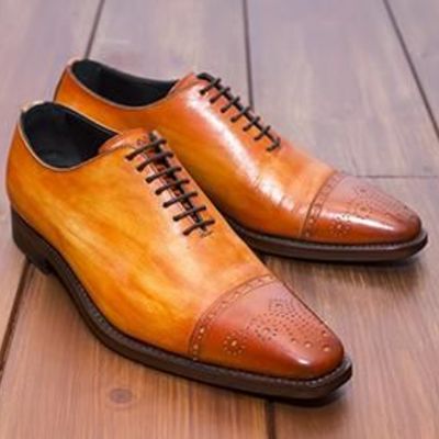 Top trending men's hand stitch brown cap toe brogue shoes, leather lace up formal shoes